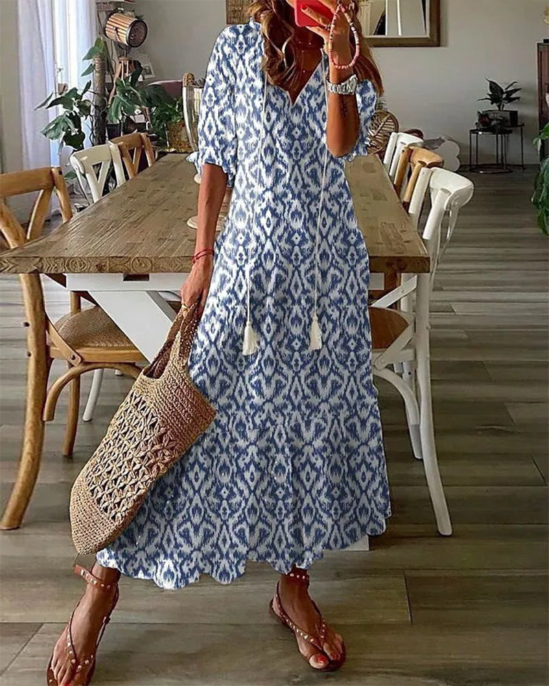 Edmonton Essence™ | Boho Vintage V-Neck Dress