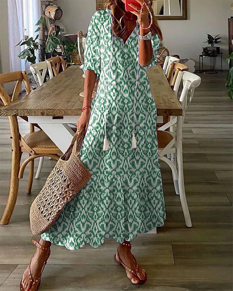 Edmonton Essence™ | Boho Vintage V-Neck Dress