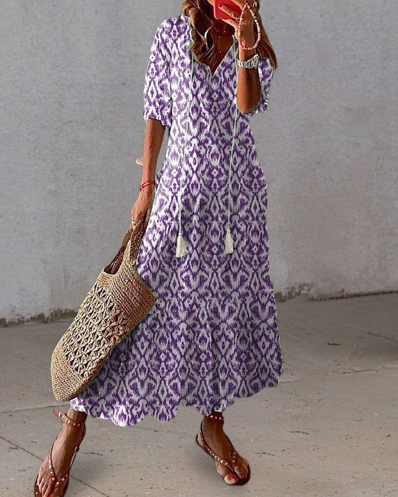 Edmonton Essence™ | Boho Vintage V-Neck Dress
