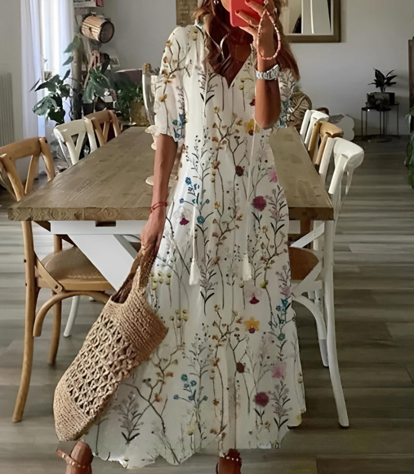 Edmonton Essence™ | Boho Vintage V-Neck Dress