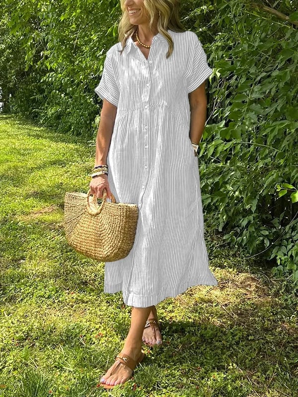 Edmonton Essence™ | Elegant Striped Shirt Dress