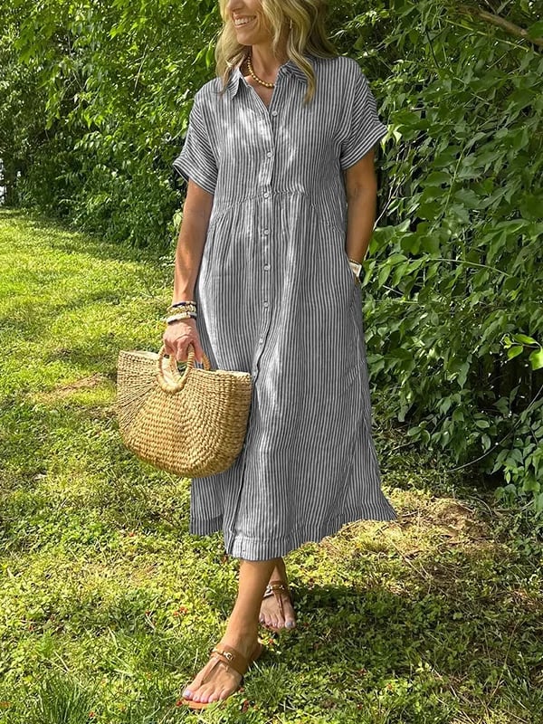 Edmonton Essence™ | Elegant Striped Shirt Dress