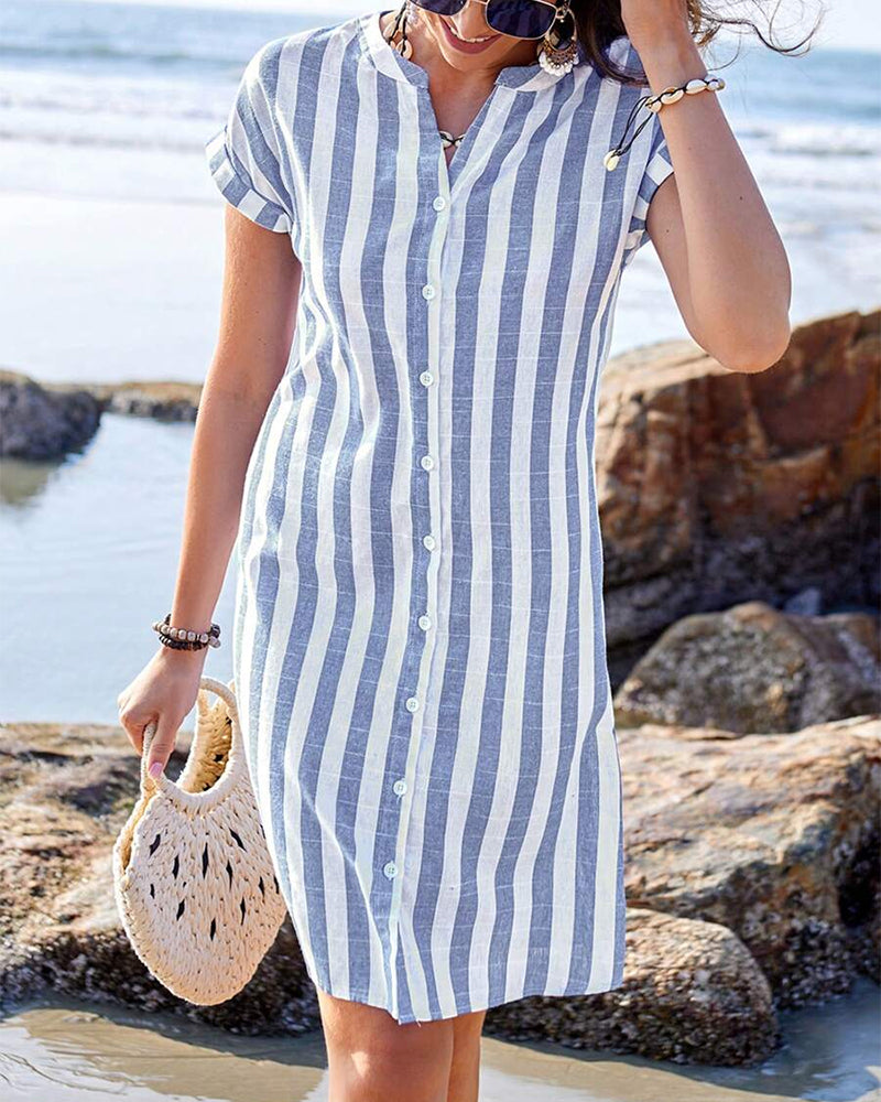 Edmonton Essence™ | Elegant Striped Shirt Dress