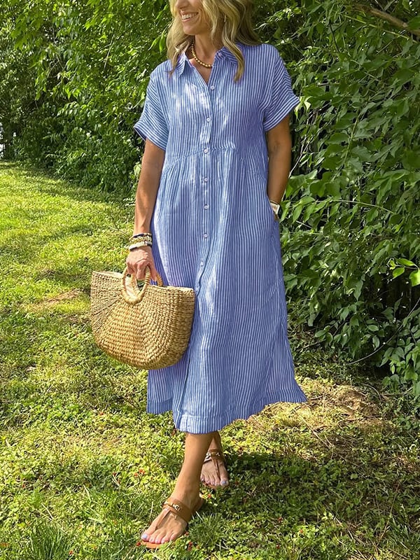 Edmonton Essence™ | Elegant Striped Shirt Dress