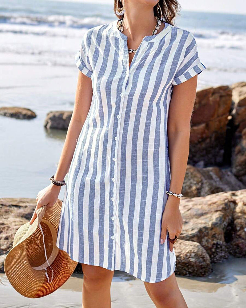 Edmonton Essence™ | Elegant Striped Shirt Dress