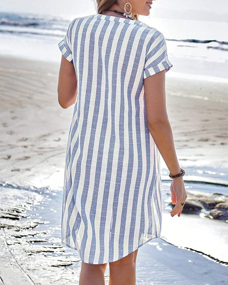 Edmonton Essence™ | Elegant Striped Shirt Dress