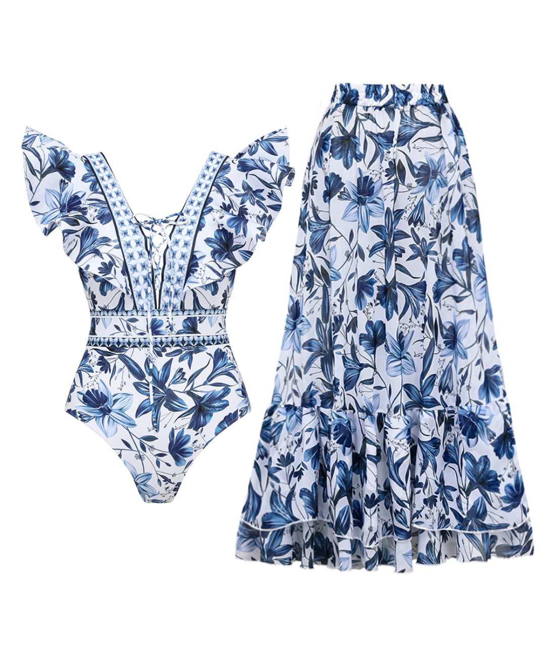 Edmonton Essence™ | 2 in 1 V-neck Swimsuit with Skirt