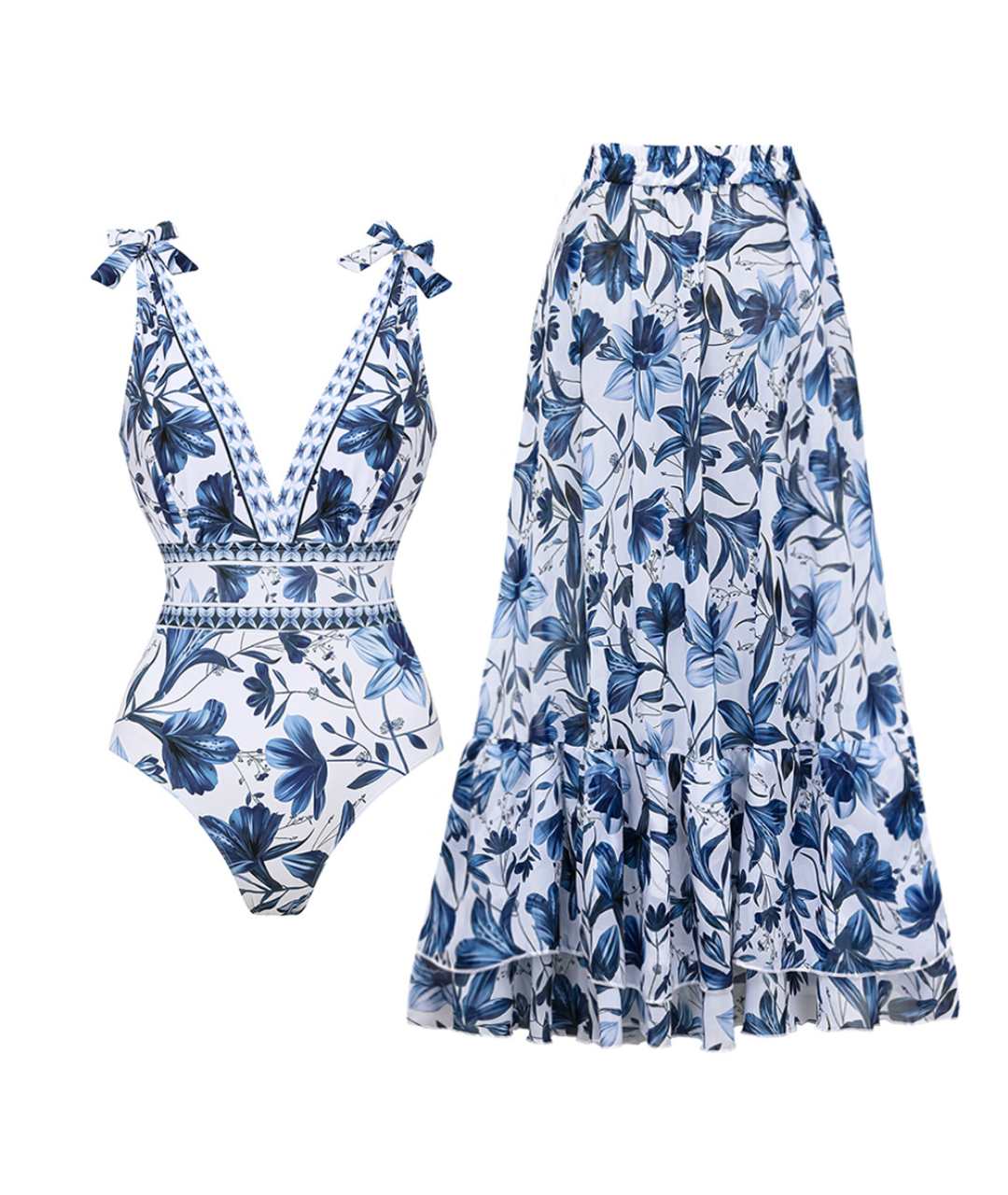 Edmonton Essence™ | 2 in 1 V-neck Swimsuit with Skirt