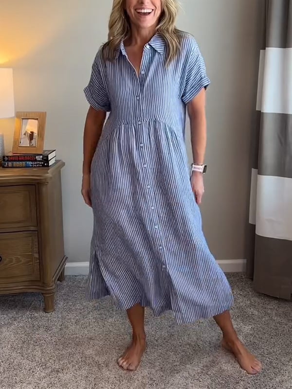 Edmonton Essence™ | Elegant Striped Shirt Dress