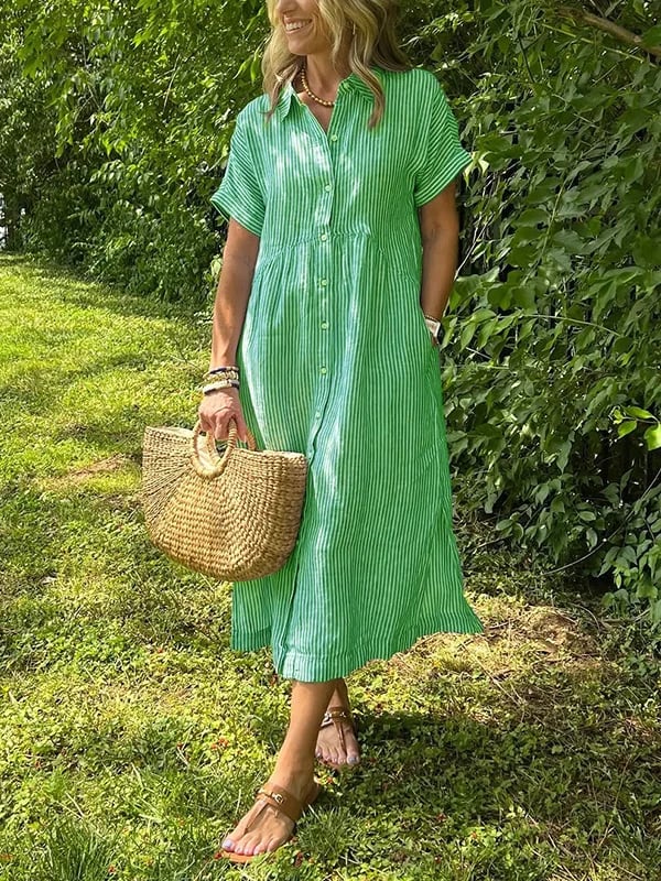 Edmonton Essence™ | Elegant Striped Shirt Dress