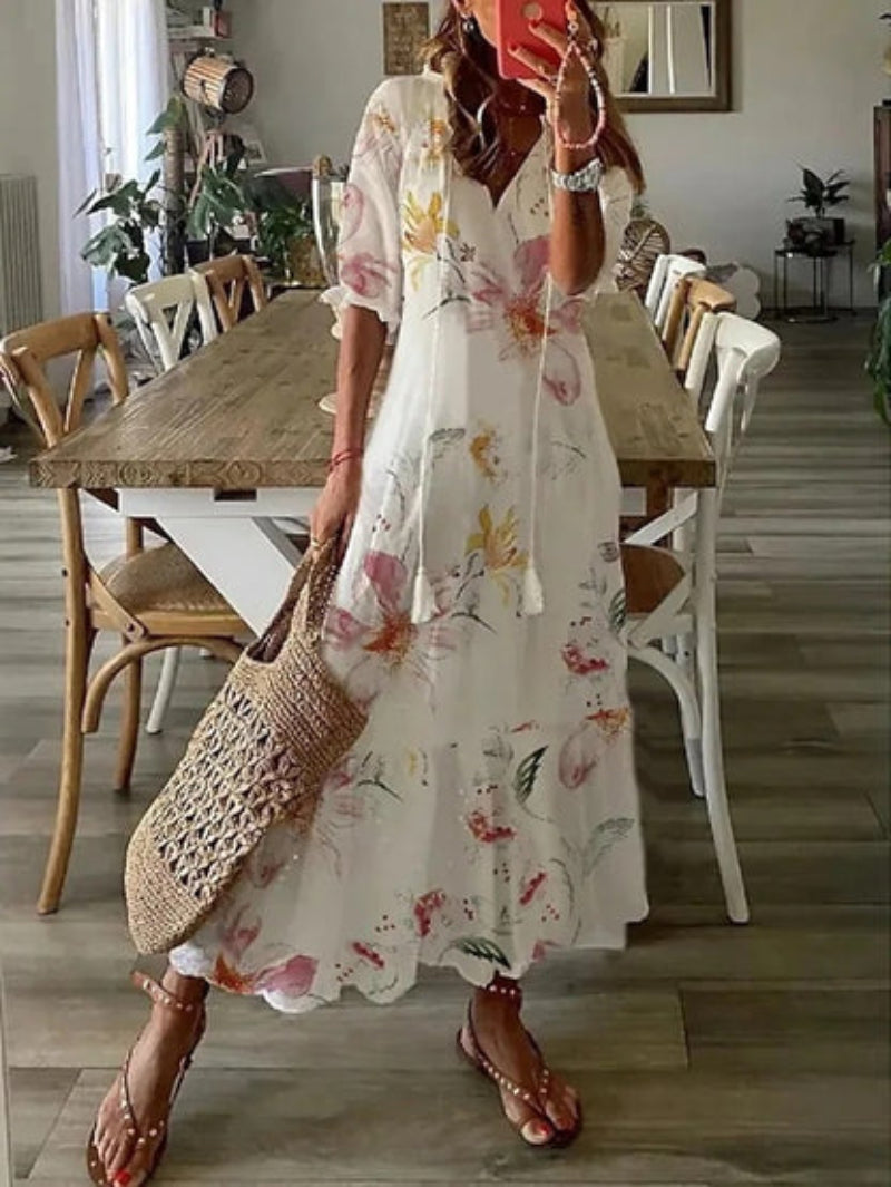 Edmonton Essence™ | Boho Vintage V-Neck Dress